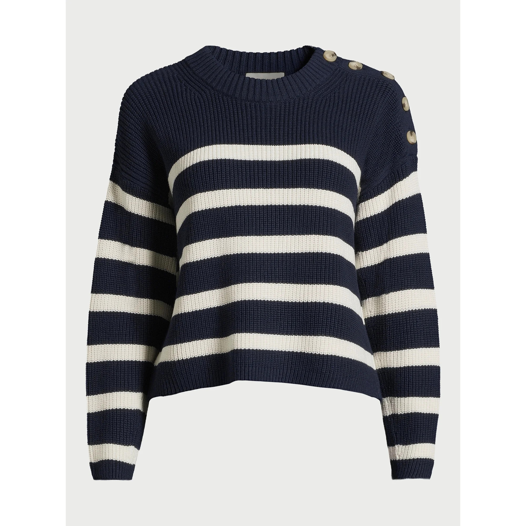 Free Assembly Women's Long Sleeve Button Shoulder Sweater, Midweight, Sizes XS-XXXL | Walmart (US)