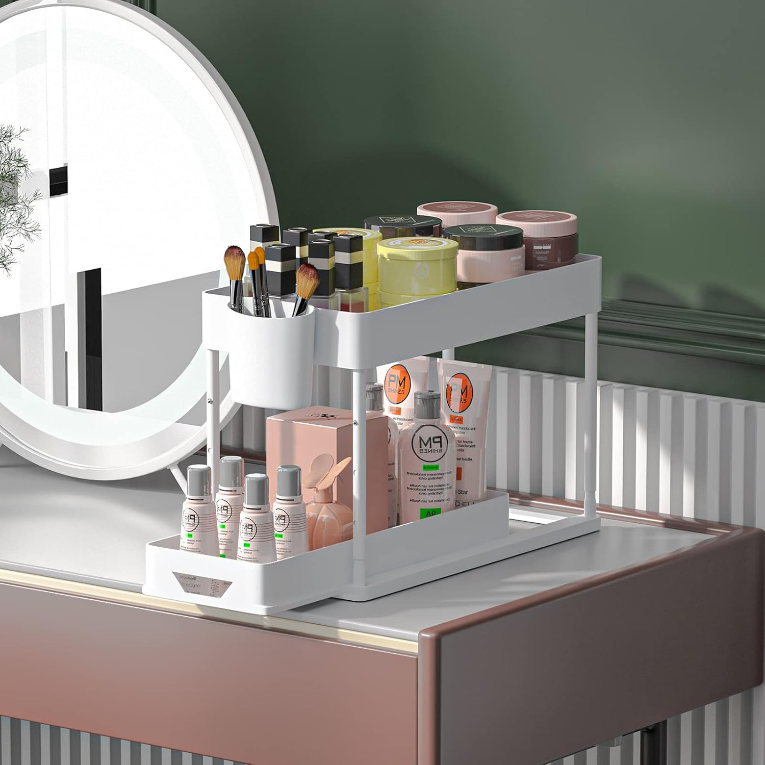 Seasky 2 Pack Adjustable Height Under Sink Organizers and Storage, 2 Tier Sliding Bathroom Organi... | Amazon (US)