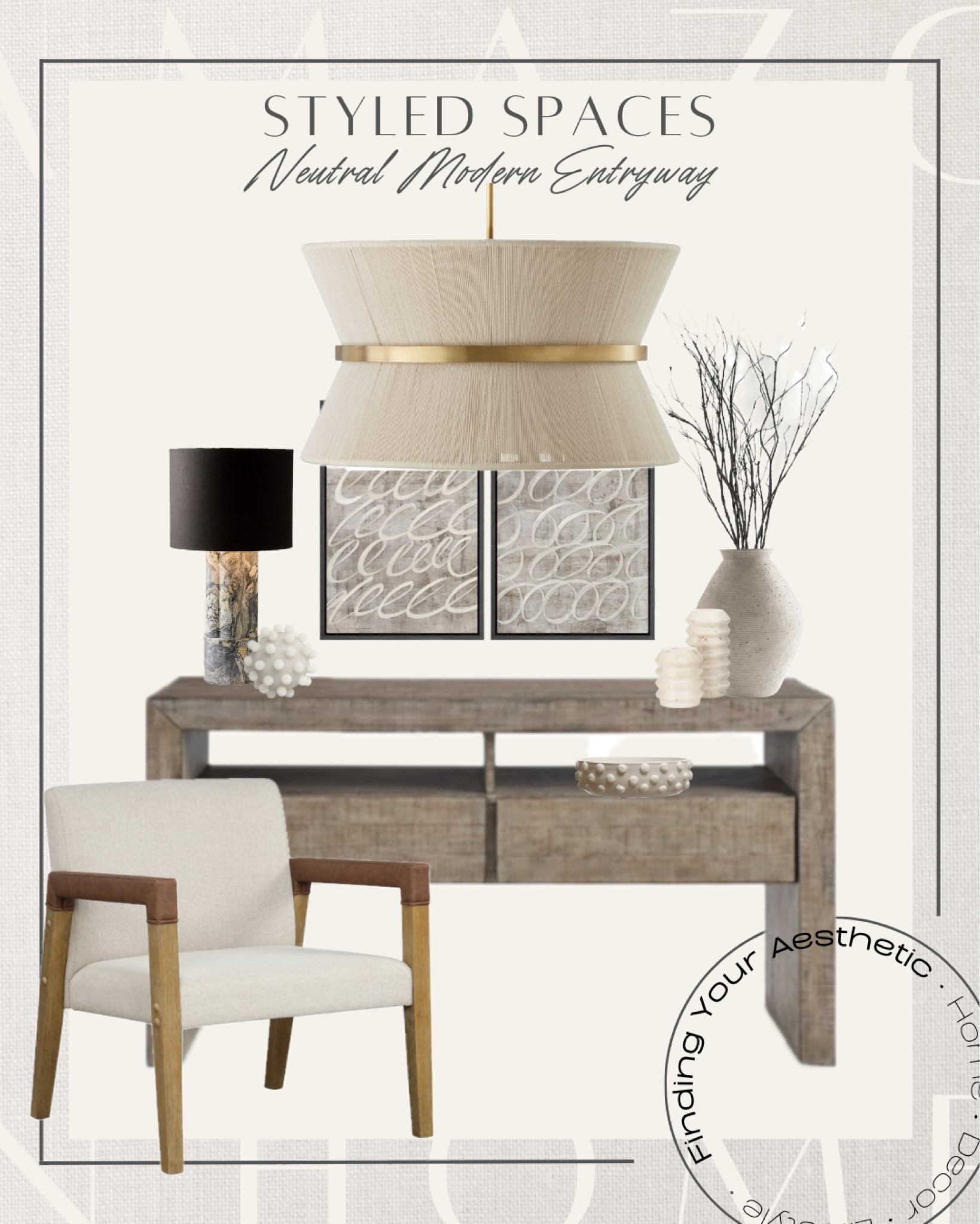 Neutral modern entryway styling inspo with some of my recent favorite home decor and furniture finds 

Accent chair fabric // affordable arm chair // organic modern console // organic modern home // organic modern decor // marble base lamp // aesthetic decor // travertine candle holders // rustic vase tall // amazon faux stems // loop wall art // organic modern chandelier round // look for less console table // decorative bowl dots // crate and barrel accent lamp

#LTKMostLoved #LTKhome #LTKstyletip