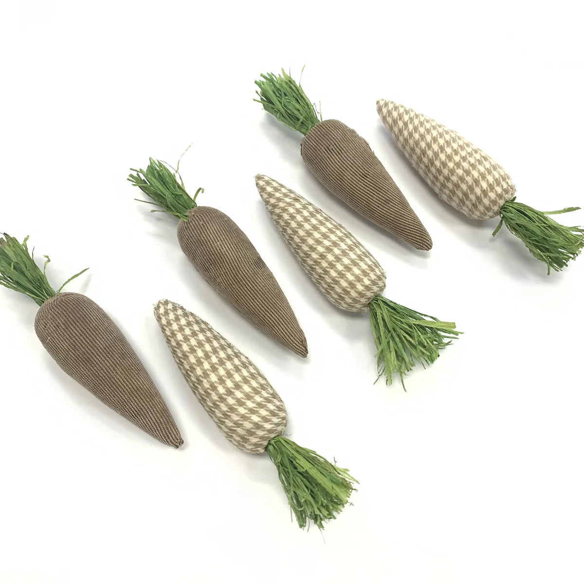Fabric Wrapped Neutral Gingham and Taupe Easter Décor Carrot Set - Set of 6 | Darby Creek Trading