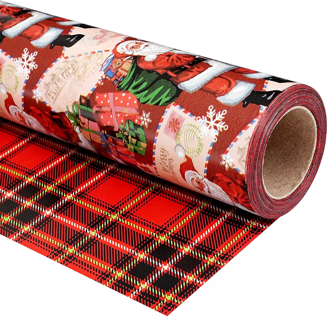 Ulmasinn Reversible Christmas Wrapping Paper Roll - 17" x33ft Double-Sided Designs with Santa and... | Amazon (US)