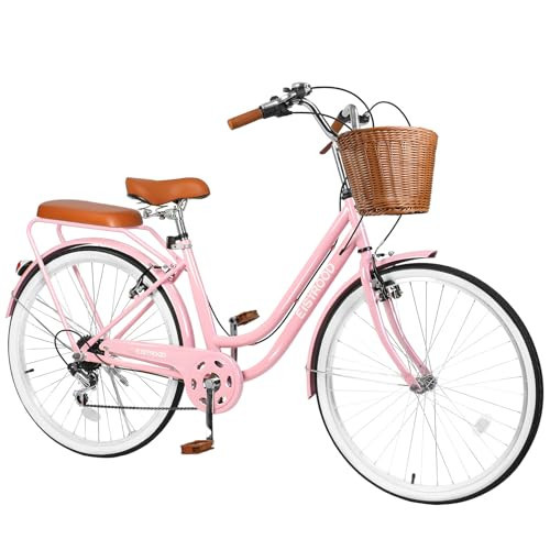 EISYROOD 26 Inch Beach Cruiser Bike for Women, Hybrid Womens Bike with 7 Speed, Adjustable Seat, Lightweight Women Beach Cruiser Bike with Anti-Skid Tires, V-Brakes (Double Ba, Pink) | Amazon (US)
