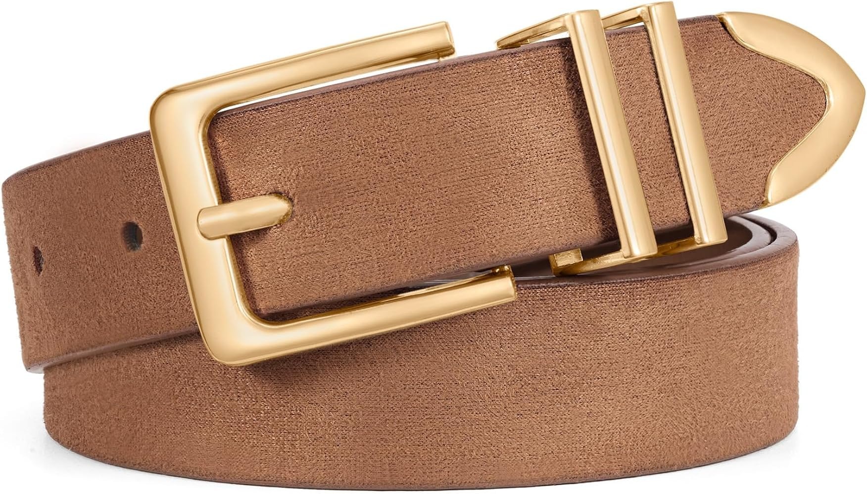 WHIPPY Women Suede Belt with Gold Buckle Fashion Ladies Casual Waist Belt for Jeans Pants | Amazon (US)