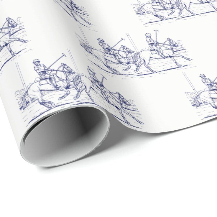 Vintage Stylized Polo Match Drawing #2 Blue Wrapping Paper | Zazzle | Zazzle