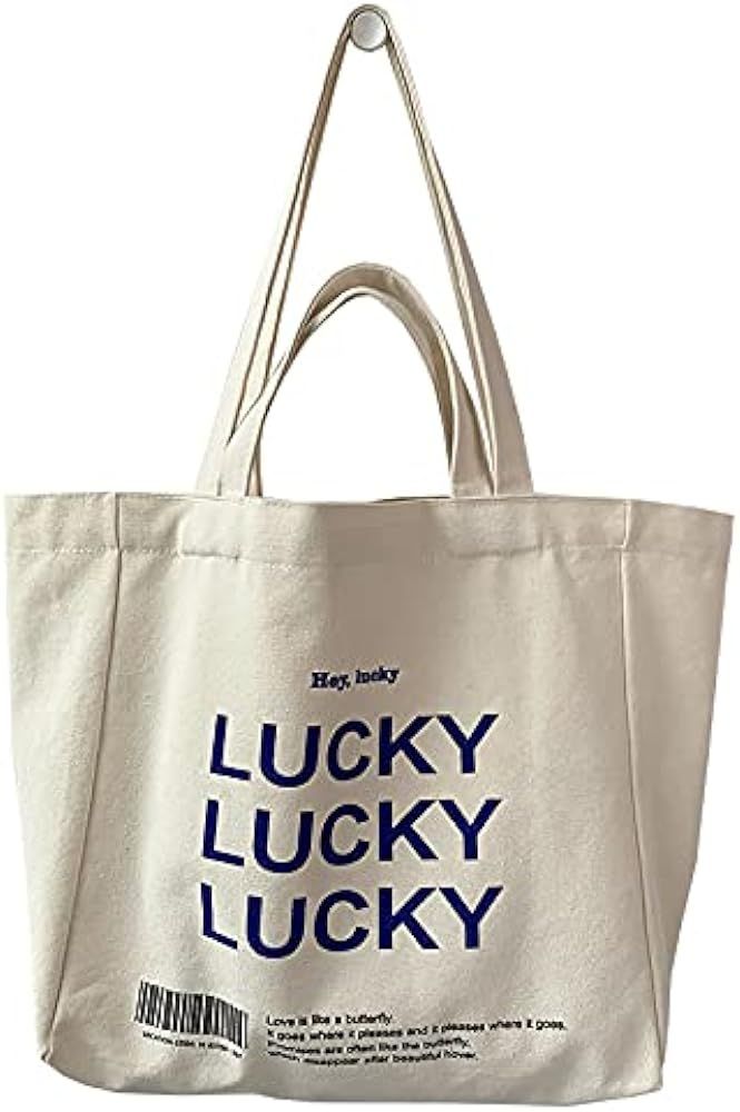 Shopping Bag Tote Bag Canvas Reusable Shoulder Bag handbag with inside pocket for shopper everyda... | Amazon (US)