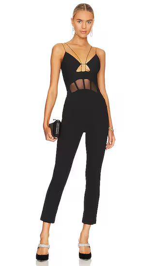 Myrine Mesh & Bonded Crepe Jumpsuit in Black | Revolve Clothing (Global)