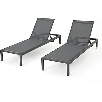 Christopher Knight Home Cape Coral Outdoor Aluminum Chaise Lounges with Mesh Seat, 2-Pcs Set, Gre... | Amazon (US)