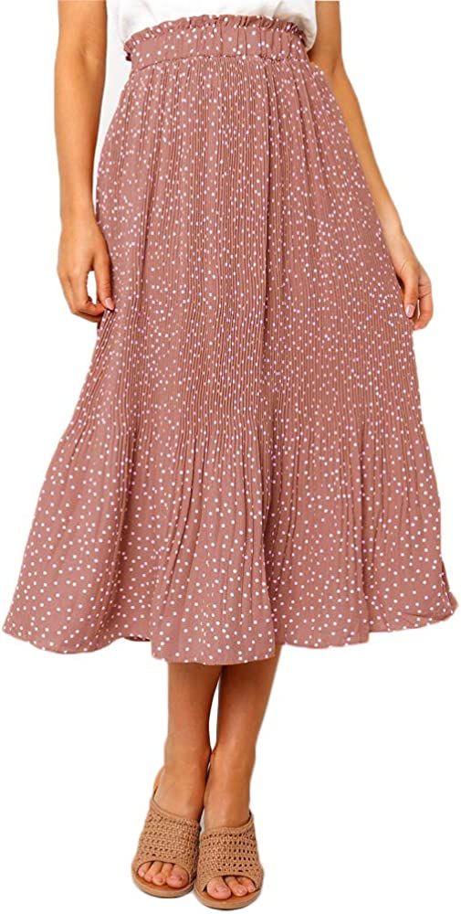 Exlura Womens High Waist Polka Dot Pleated Skirt Midi Maxi Swing Skirt with Pockets | Amazon (US)