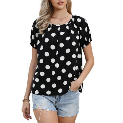 INSPIRE CHIC Women's Polka Dots Short Sleeve Crew Neck Summer Casual Lightweight Blouses X-Small Black | Target