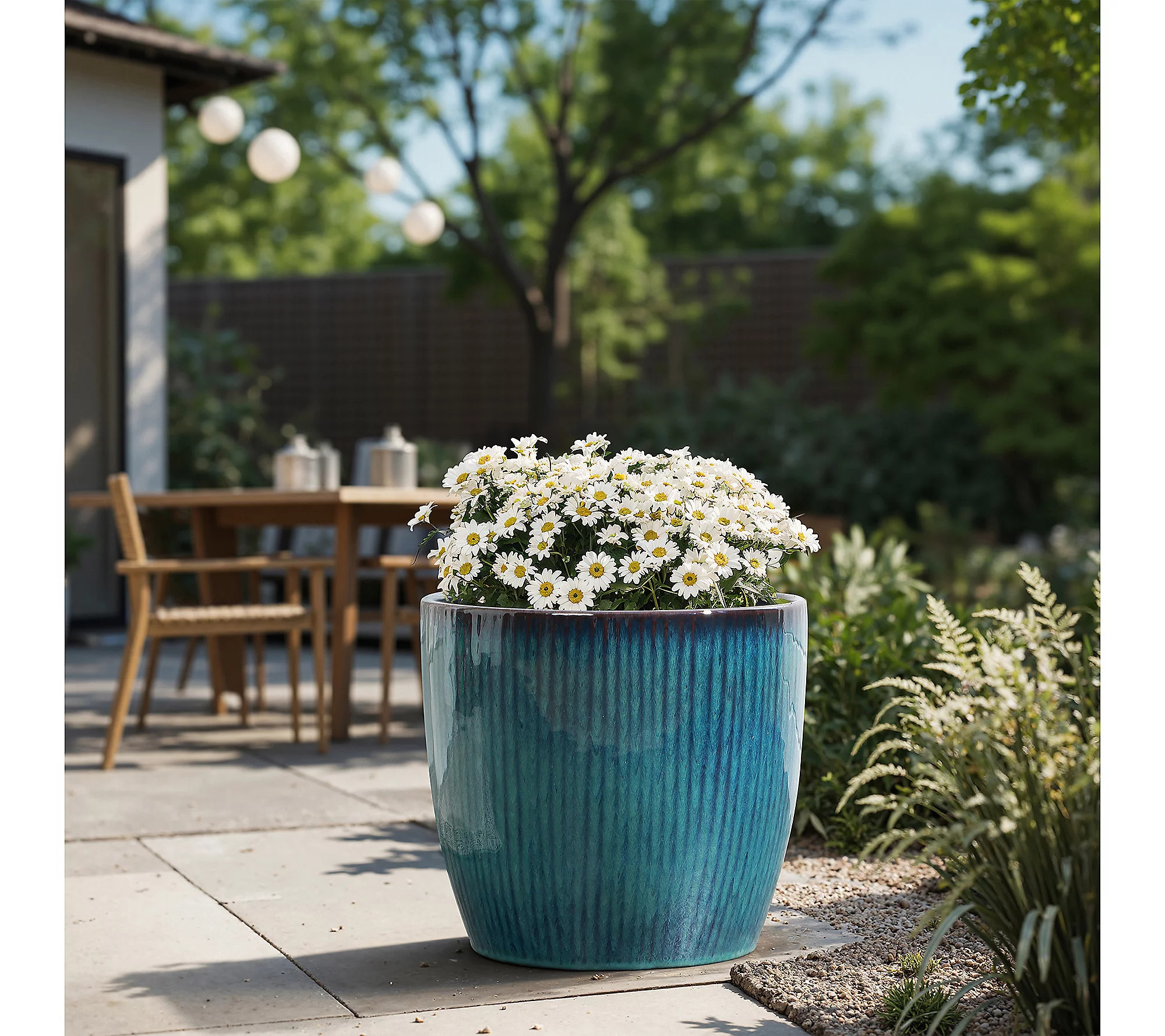 LuxenHome Forest Fade Ribbed Ceramic Planter, 1 1.8"" Glossy Pot | QVC