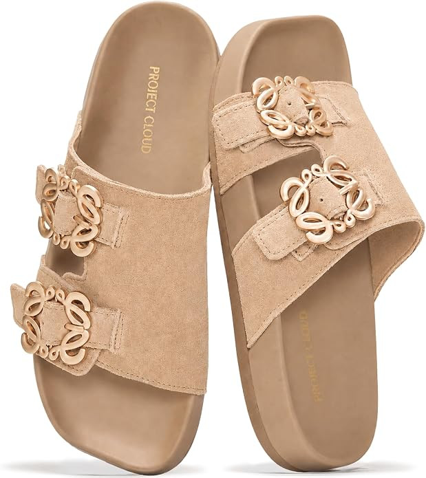 Project Cloud 100% Genuine Leather Womens Sandals Dressy - Lightweight & Non-Slip Women's Flats S... | Amazon (US)
