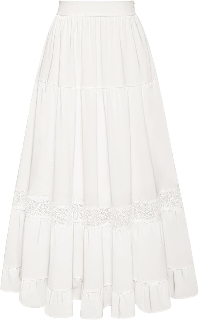 Belle Poque Women's Midi Skirt Boho Flowy Spring Summer Elastic Waist Aline Ruffle Lace Tiered Sk... | Amazon (US)