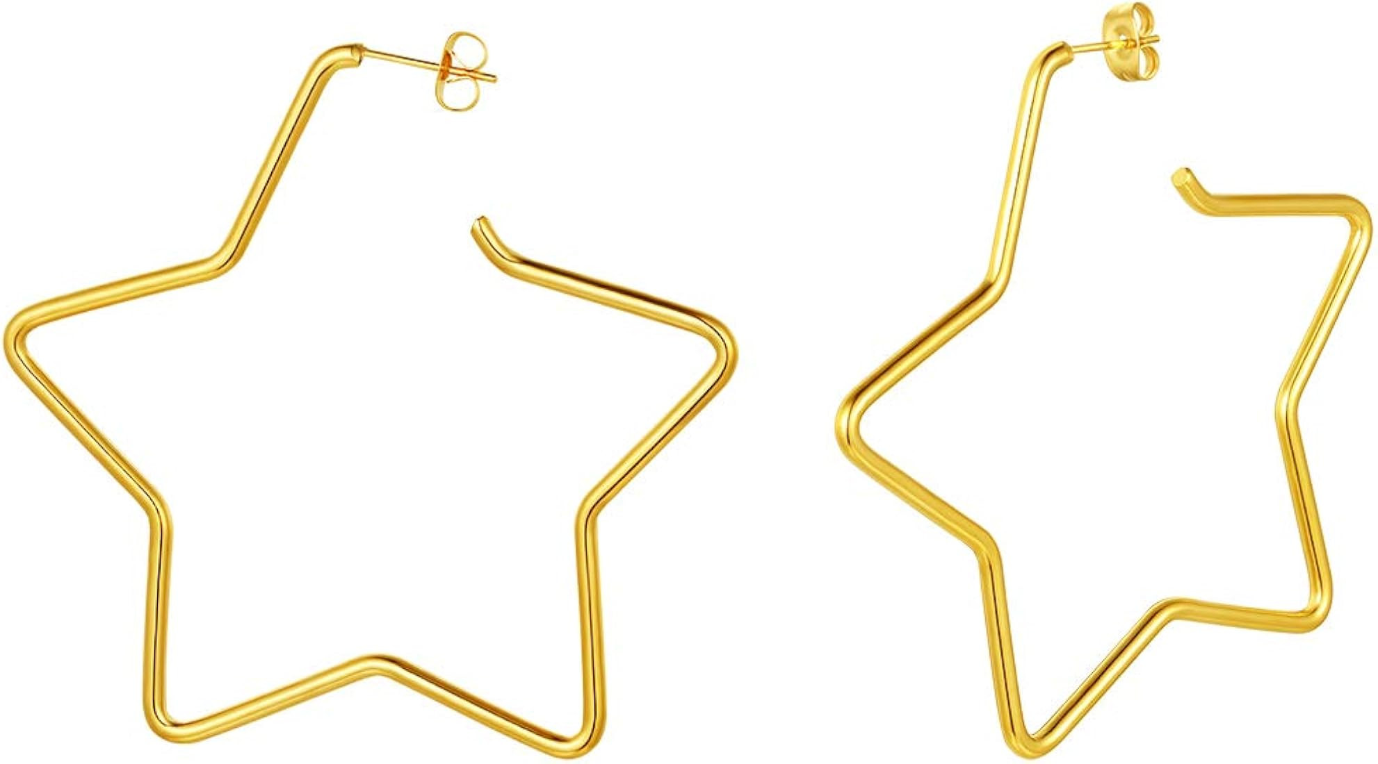 Fashion Star Hoop Earrings for Women Stainless Steel/18K Gold/Black Plated Big Earring Hoops Fit ... | Amazon (US)