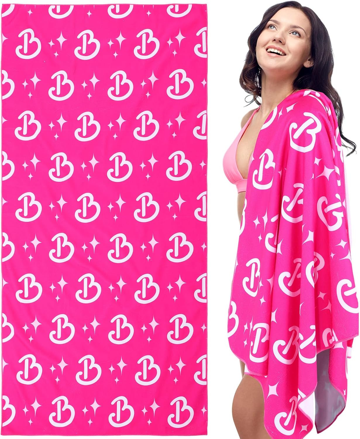 2 Pcs Hot Pink Large Beach Towels 60 x 30 Inch Quick Dry Beach Towels Lightweight Soft Microfiber... | Amazon (US)