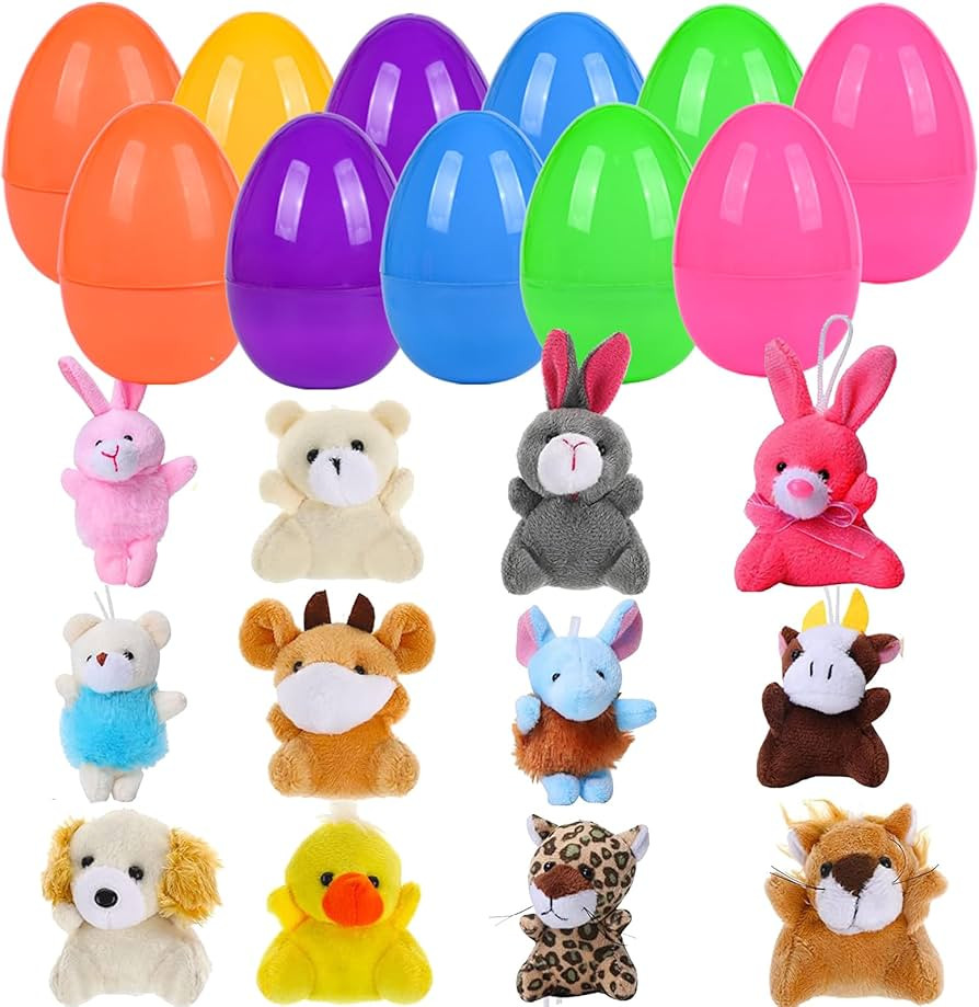 12 PCS Easter Eggs Filled with Mini Plush Animal Toys, Easter Basket Stuffers for Toddler Boys Gi... | Amazon (US)