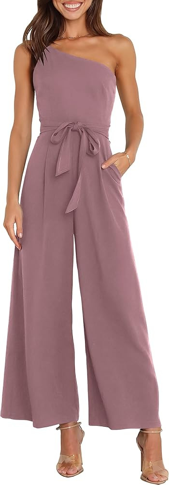 ANRABESS Women Summer Dressy Jumpsuits One Shoulder Sleeveless Casual Wide Leg Pants Romper Jumpe... | Amazon (US)