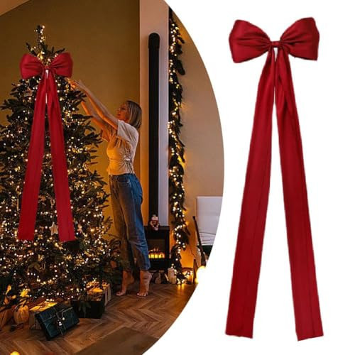 16 x 57 Inches Extra Large Christmas Tree Topper Bow,Giant Red Satin Bow with Long Streamers,Huge Decorative Bows for Home Xmas Holiday Party Decoration Supplies | Amazon (US)