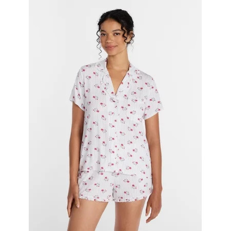 Joyspun Women’s Modal-Blend Ruffle Trim Notch Collar Top and Shorts Pajama Set, 2 Piece, Sizes XS-3X | Walmart (US)
