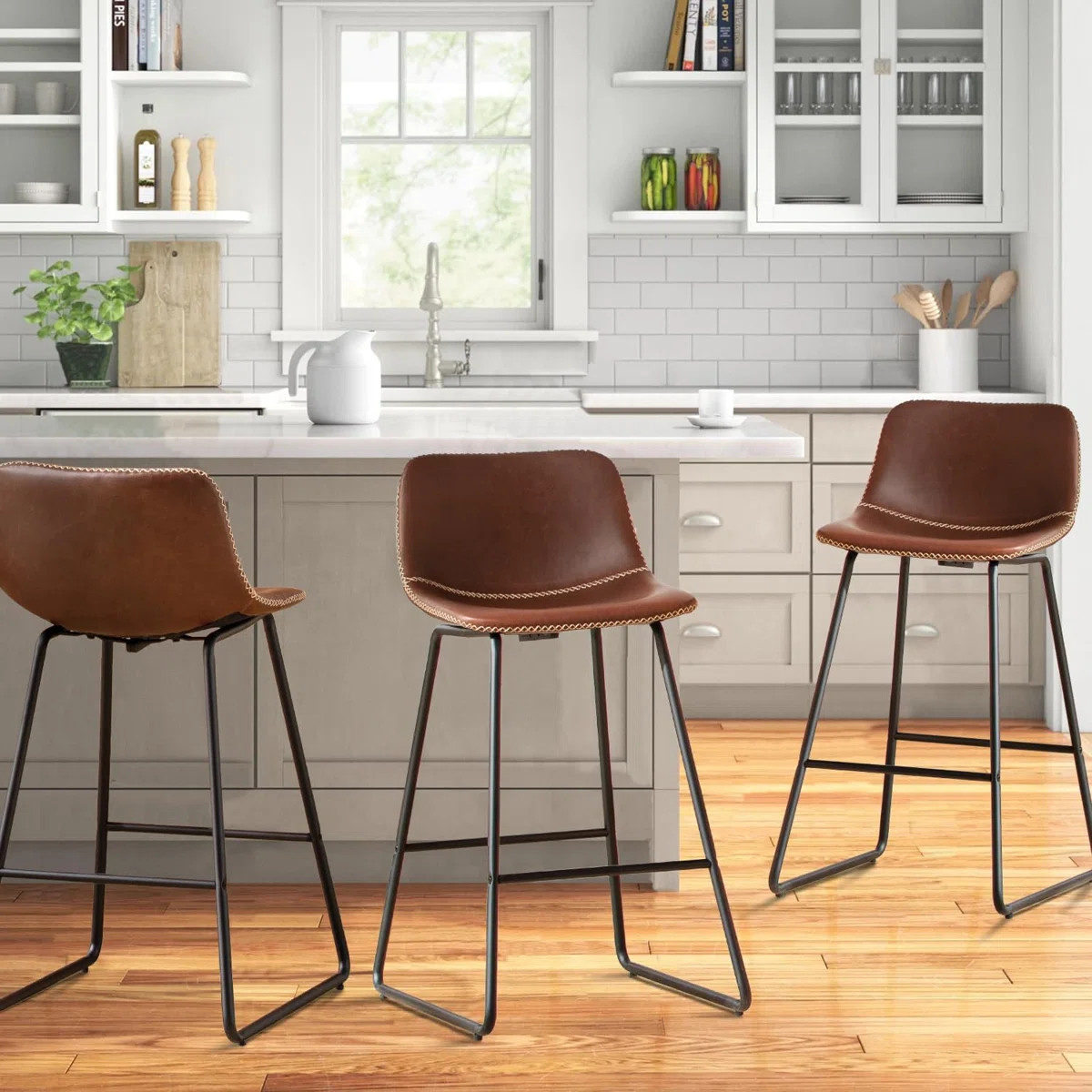 Bar Stools of 2/3/4, 26/30 Inch Counter Height Barstools with Back Faux Leather Bar Height Stools... | Wayfair North America