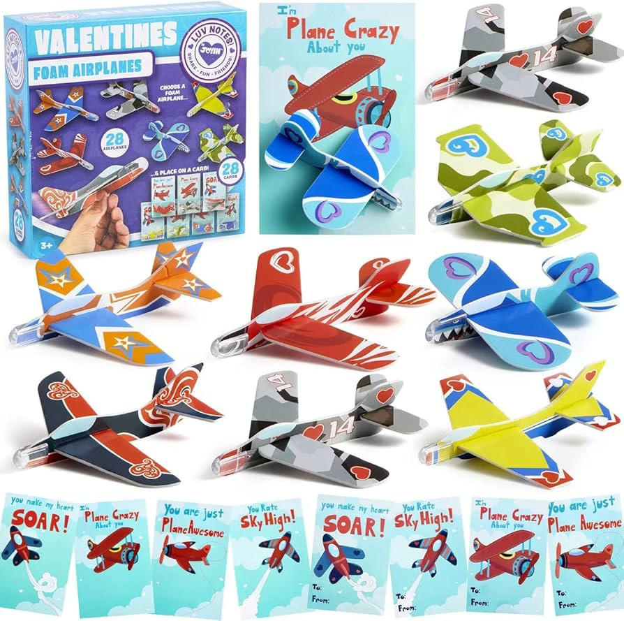 JOYIN 28 Pack Valentines Day Gifts Cards, Valentine's Greeting Cards for Kids with Foam Airplanes... | Amazon (US)