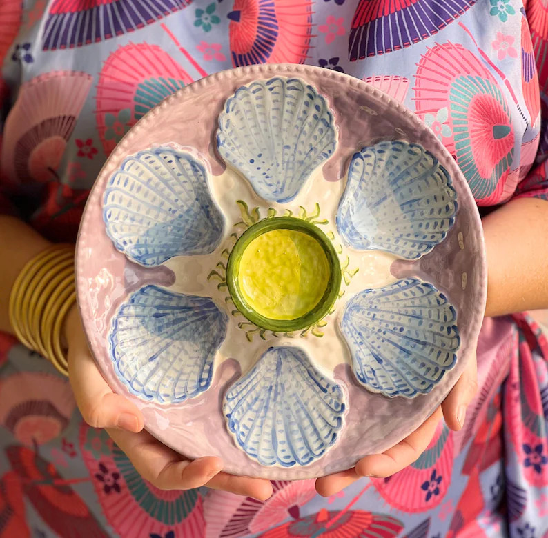 Hand Painted Cast Oyster Plate - Lavender and Blue | Etsy (US)