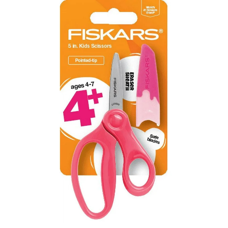 Fiskars 5" Pointed Kids Scissors in Pink, Ages 4-7, Elementary School Scissors | Walmart (US)