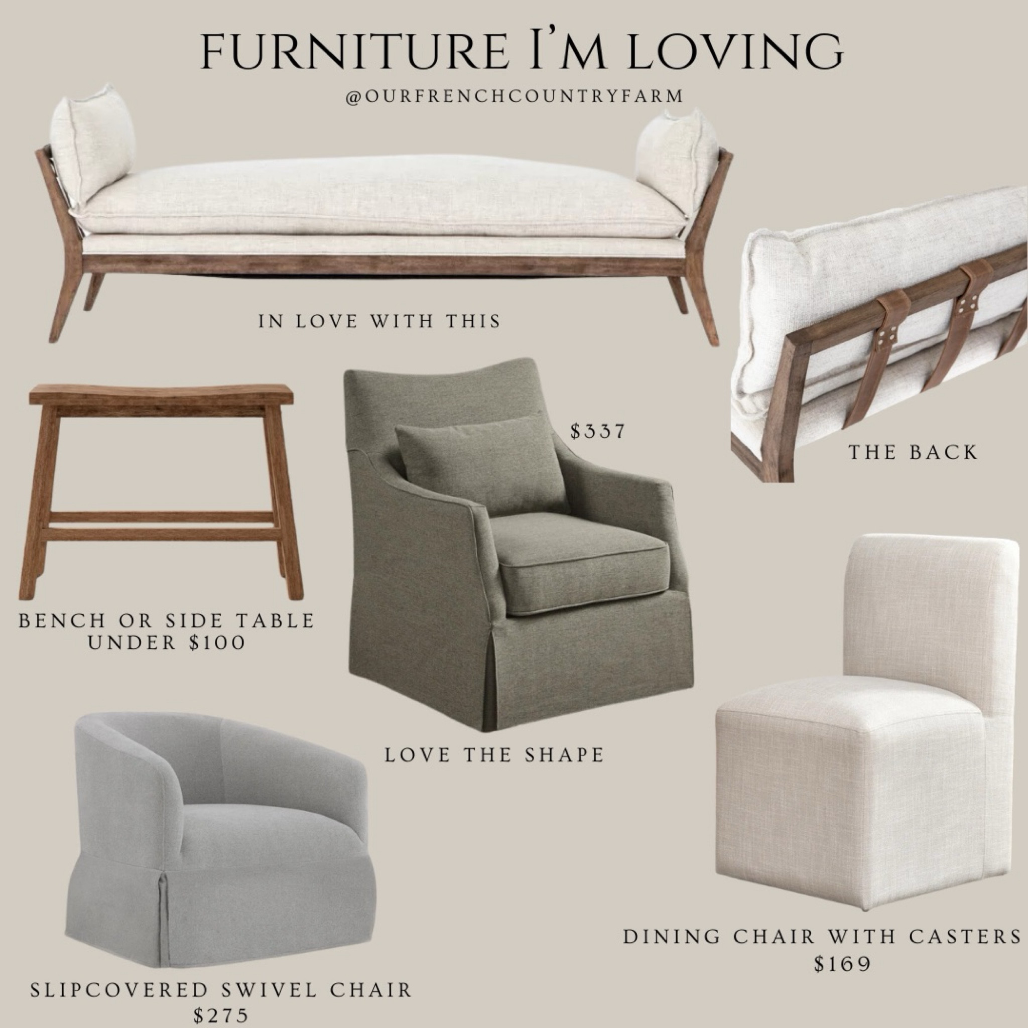 This bench is a splurge, but wow!!!  The back is stunning and I’m loving the shape!  The rest of these. The chairs are lovely and affordable!  Love this little wooden side table for a family room or nightstand!

#LTKFamily #LTKSaleAlert #LTKHome