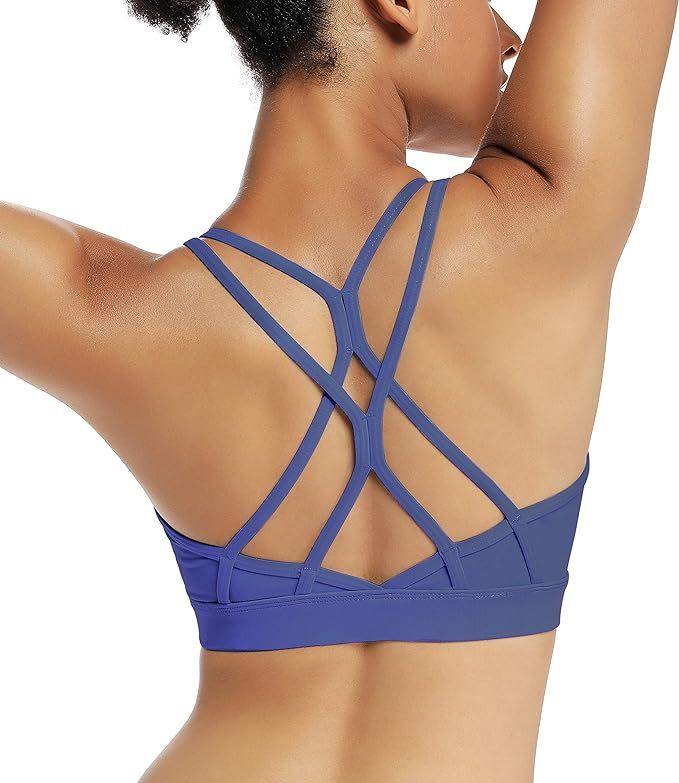 RUNNING GIRL Strappy Sports Bra for Women Sexy Crisscross Back Light Support Yoga Bra with Remova... | Amazon (US)