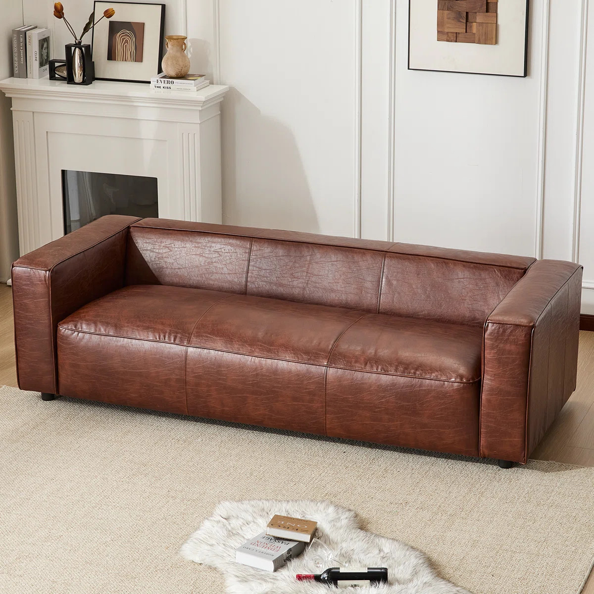 Faux Leather Upholstered Square Arms Sofa | Wayfair North America