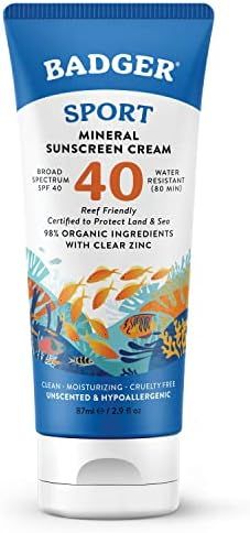 Badger SPF 40 Sport Mineral Sunscreen Cream - Reef-Friendly Broad-Spectrum Water-Resistant Sport ... | Amazon (US)