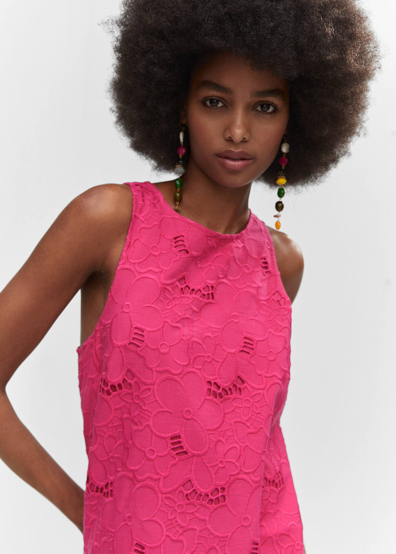 Cotton dress with openwork detail  -  Women | Mango USA | MANGO (US)