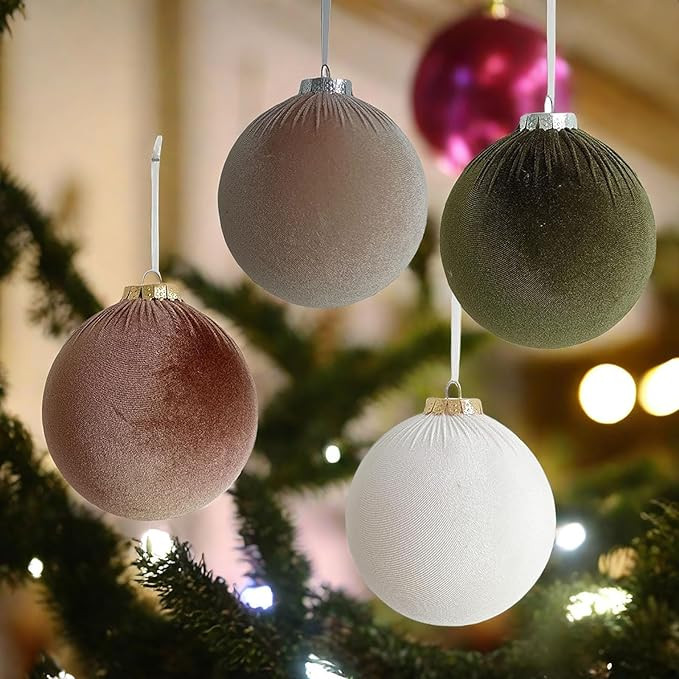 4PCS Velvet Christmas Ornaments 6 inch Extra Large Flocked Christmas Balls Shatterproof Xmas Orna... | Amazon (US)