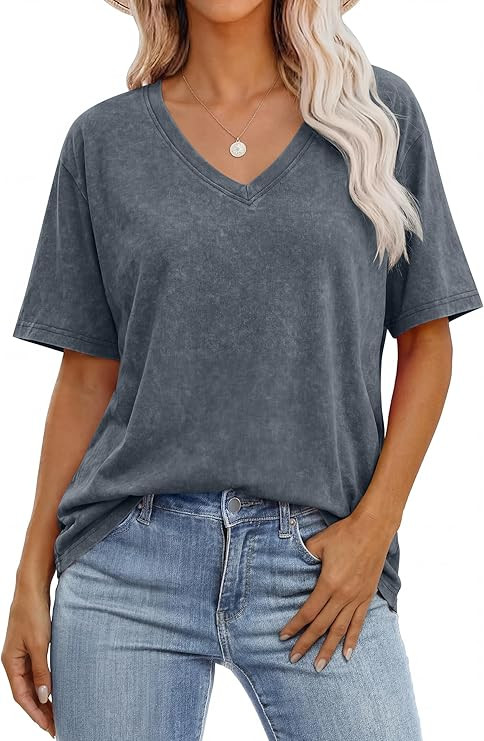 ANRABESS Womens Oversized Acid Washed T-Shirt Short Sleeve Vintage Casual V Neck Tops 2026 Summer... | Amazon (US)