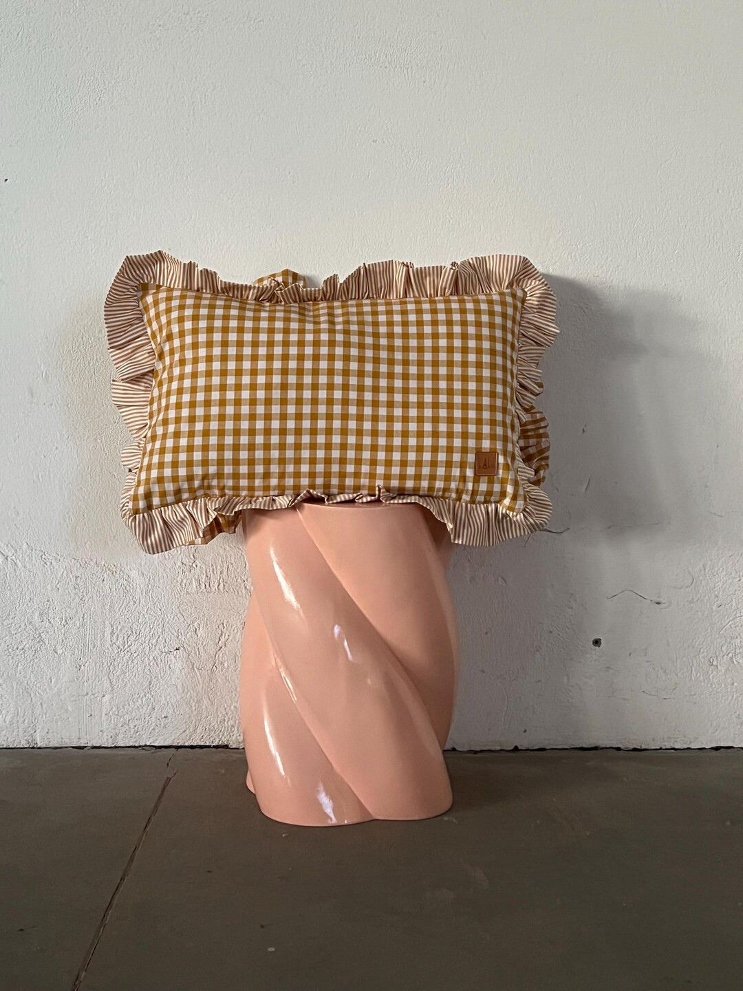 Mustard Checkered Pillow With Ruffles Pillowcase Kidsroom Frill With Fine Stripes Children's Room... | Etsy (US)