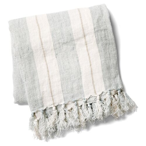 Laguna Linen Throw, Ocean/Natural | One Kings Lane