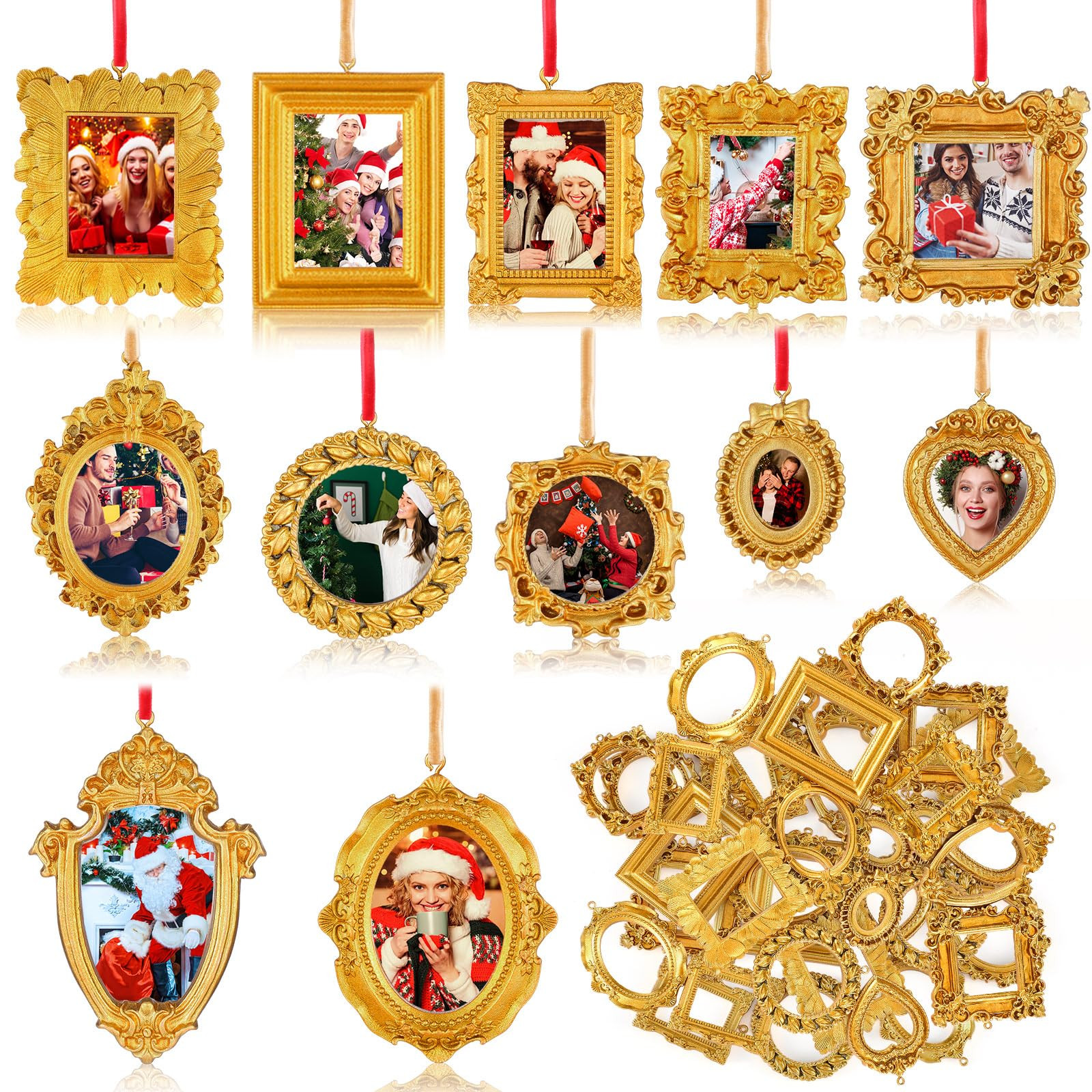 Thyle 36 Pcs Mini Vintage Gold Picture Frames Ornaments DIY Small Picture Frame Christmas Tree Ha... | Amazon (US)