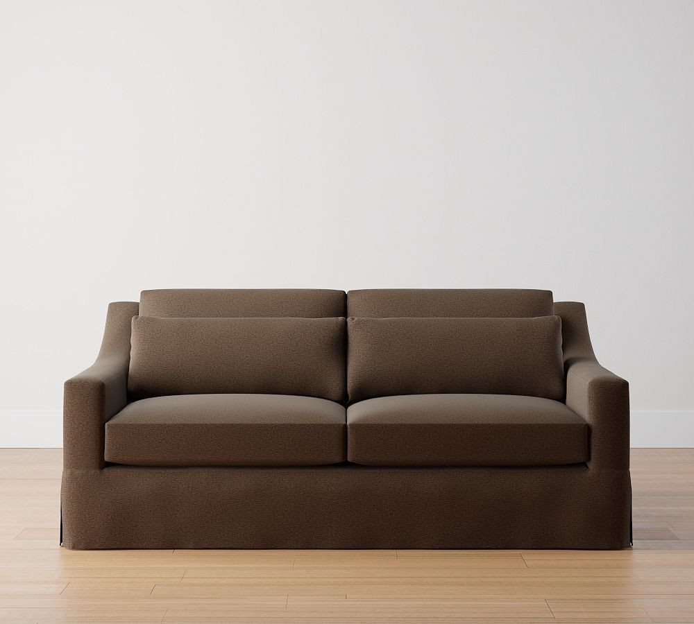 York Slope Arm Deep Seat Sofa 81"" 2x2 Slipcover, Rustic Chenille Brown | Pottery Barn (US)