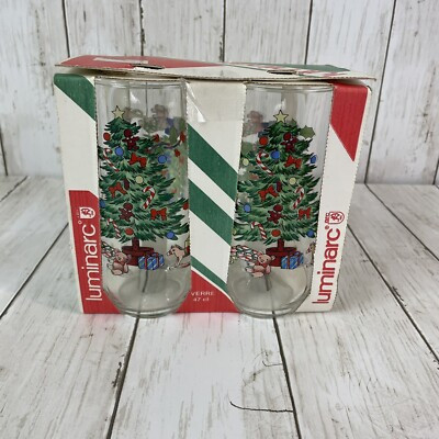 Set Of 4 Vtg Luminarc NOEL Christmas Tree Drinking Glasses Holiday New In Box  | eBay | eBay US