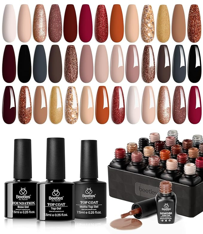 Beetles Gel Nail Polish Set, 23Pcs Brown Burgundy Red Nude Pink Gel Polish Set with Base Top Coat... | Amazon (US)