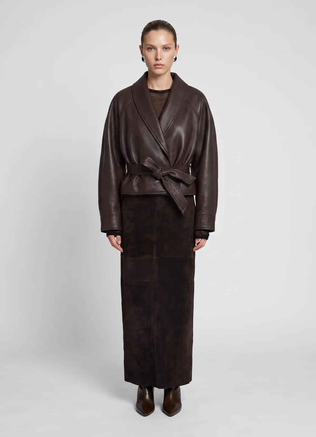 Brown Leather Shawl Collar Jacket | DE SAVARY LONDON
