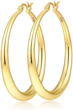 Silver Hoops Earrings for Women Hypoallergenic 925 Sterling Silver 14K Gold Plated Hoop Earrings ... | Amazon (US)