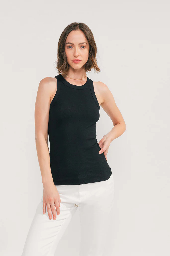 Rib Fitted Racer Tank (Jet Black) | EasyStandard