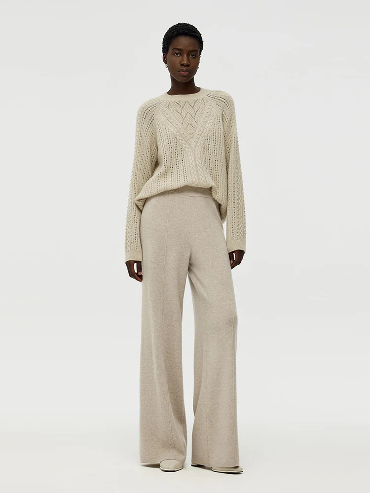 Machine Washable Wool Wide Leg Women Pants | GOELIA