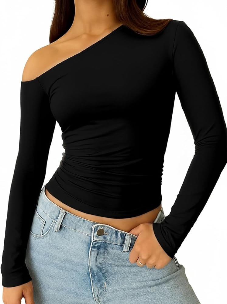 ForeFair Women Sexy Off The Shoulder Long Sleeve Top Y2k Ruched Going Out Tops Cute Slim Fit Fall... | Amazon (US)
