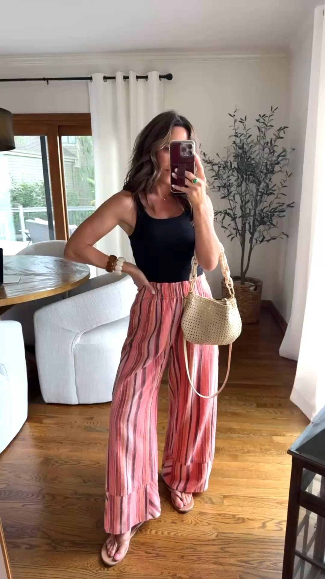 Trending / fun pants. 
Love this stripe linen blend. XS 
I’m 5’3”
XS tank

#LTKSeasonal #LTKOver40 #LTKmomlife