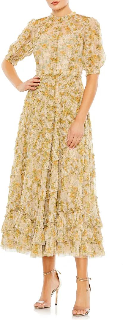 Mac Duggal Floral Ruffle Mesh A-Line Cocktail Midi Dress | Nordstrom | Nordstrom