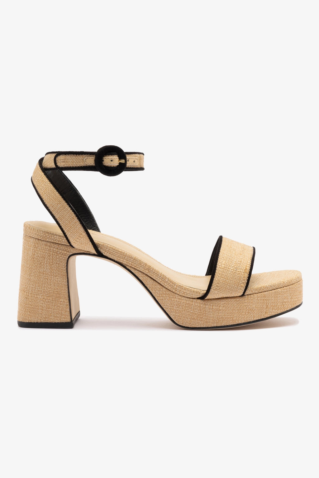 Dolly Low Sandal In Beige Raffia and Black Trimming | Larroude