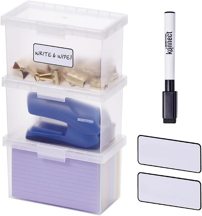 Bostitch Konnect Storage Containers with Lids, Office Organizer, Clear Plastic Box, Stackable for... | Amazon (US)