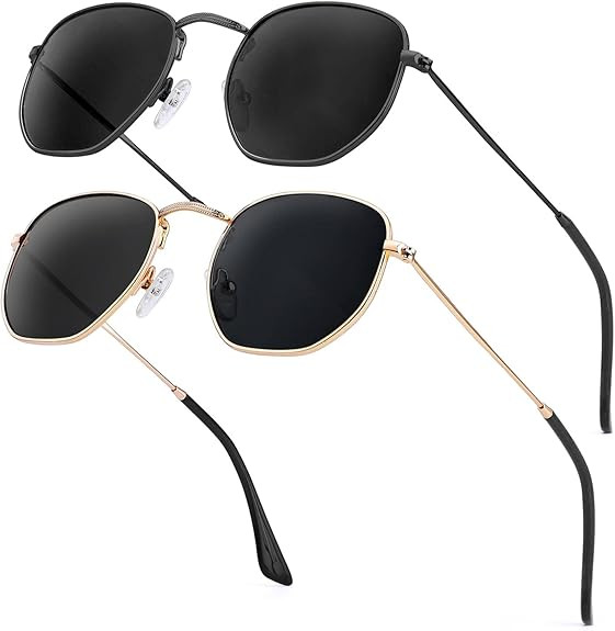 KALIYADI Sunglasses for Women and Men, Polarized Square UV Protection, Trendy Metal Frame Hexagon... | Amazon (US)