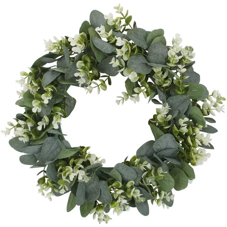 Eucalyptus Wreath with Flowers 15 inch Faux Green Wreath for Front Door Wall Festival Celebration... | Walmart (US)
